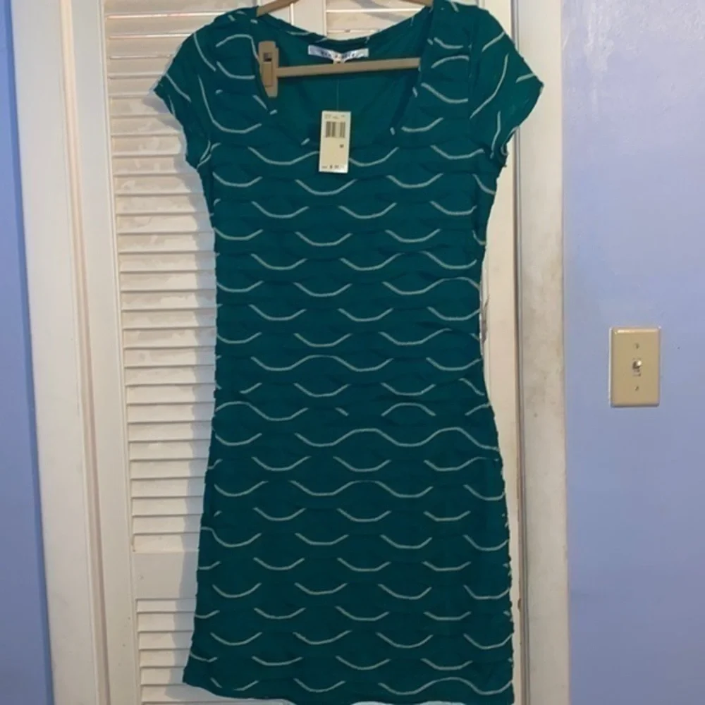 Max Studio - Green & White Smocked Ruffled Dress - Picture 1 of 7